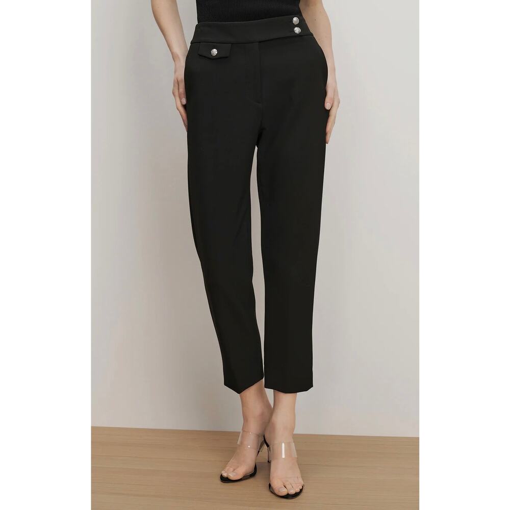 Veronica Beard Renzo Crest Button Pant Black Size 10 Cropped Slim-Leg Career